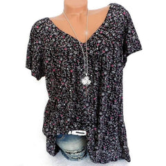 Floral V neck Short sleeve T-Shirts