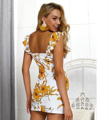 Floral Shoulder girdle Falbala Shift Dresses