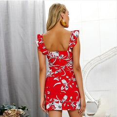 Floral Shoulder girdle Falbala Shift Dresses