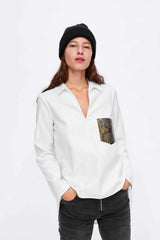 Fashion V neck Long sleeve Chiffon Blouses