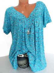 Floral V neck Short sleeve T-Shirts