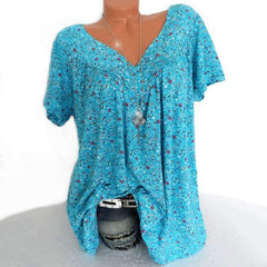 Floral V neck Short sleeve T-Shirts