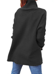 Stylish plain high neck women long sleeve warm sweaters