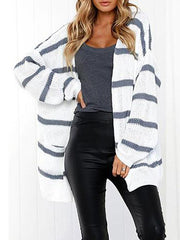 Fashion Stripes Cardigan Sweater Tops
