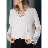 Lace V neck Mandarin sleeve T-Shirts