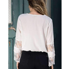 Lace V neck Mandarin sleeve T-Shirts