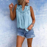 Lace V neck Sleeveless Chiffon Blouses