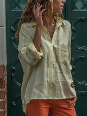 Turn Down Collar Woman Long Sleeve Pocket Blouses