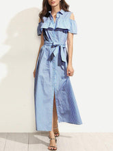 Fashion Stripe Falbala Lacing Maxi Skater Dresses