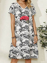 V neck fashion cat printed women shift dresses