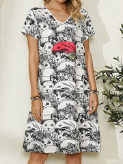 V neck fashion cat printed women shift dresses