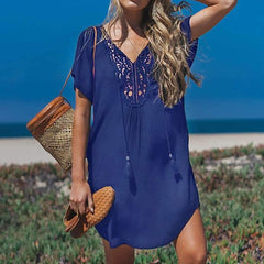 Fashion V neck Short sleeve Beach Shift Dresses