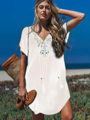 Fashion V neck Short sleeve Beach Shift Dresses