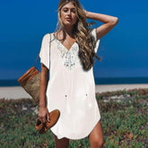 Fashion V neck Short sleeve Beach Shift Dresses