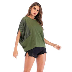 Stripe Gored Round neck Loose T-Shirts