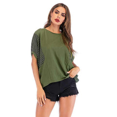 Stripe Gored Round neck Loose T-Shirts