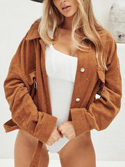 Long sleeve corduroy turn down collar women jackets