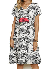 V neck fashion cat printed women shift dresses