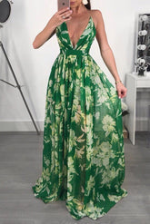 Bohemia Floral V Neck Backless Maxi Dress