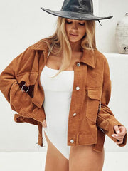 Long sleeve corduroy turn down collar women jackets
