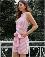 Fashion Stripe Lacing Jumpsuits