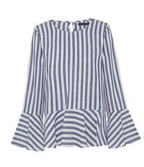 Fashion Stripw Gored Mandarin sleeve Blouses
