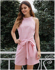 Fashion Stripe Lacing Jumpsuits