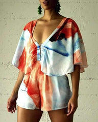 Fashion V neck Batwing sleeve Backless Jumpsuits