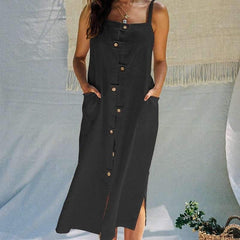 Leisure Pure Color Open Slit Back Sling Dress