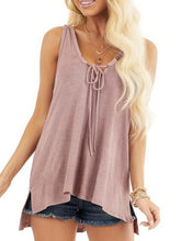 Tie neck U neck Plain Women Sleeveless Vests Shirts
