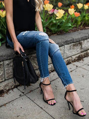 Stretch Pencil Pants With Pleated Holes