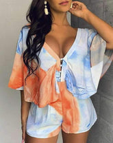 Fashion V neck Batwing sleeve Backless Jumpsuits