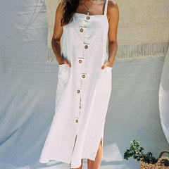 Leisure Pure Color Open Slit Back Sling Dress