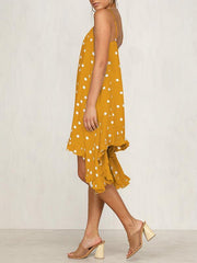 Irregular hem chiffon strap halter dot vacation dresses