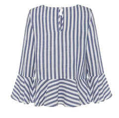 Fashion Stripw Gored Mandarin sleeve Blouses
