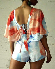 Fashion V neck Batwing sleeve Backless Jumpsuits
