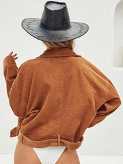 Long sleeve corduroy turn down collar women jackets