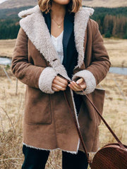 Turn down neck plain casual women warm coats