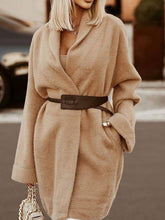Khaki Shawl Collar Plain Shift Long Sleeve Outerwear