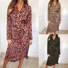 Stylish Lapel Long Sleeved Print Dress