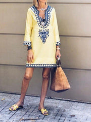 Floral-Print Long Sleeve V Neck Dresses