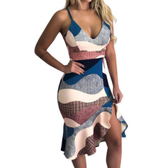 Fashion V neck Falbala Vest Bodycon Dresses