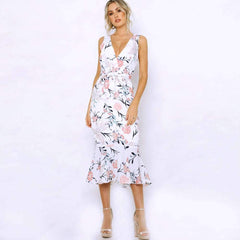 Fashion Sexy Print Falbala Bodycon Dresses