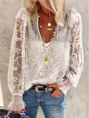 Grenadine Embroidery Lacing Long sleeve Blouses