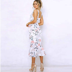 Fashion Sexy Print V neck Vest Falbala Bodycon Dresses