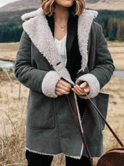 Turn down neck plain casual women warm coats