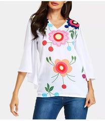 Fashion V neck Plus Casual Print T-Shirts
