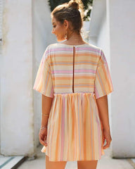 Fashion Stripe Gored Round neck Shift Dresses