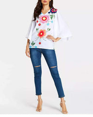 Fashion V neck Plus Casual Print T-Shirts