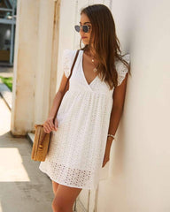 Fashion V neck Loose Lace Shift Dresses